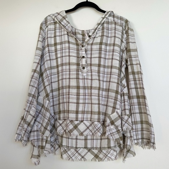 Free People Plaid Raw Trim Top XS - Picture 1 of 9